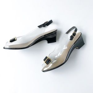 Vintage • clear heeled sling-backs